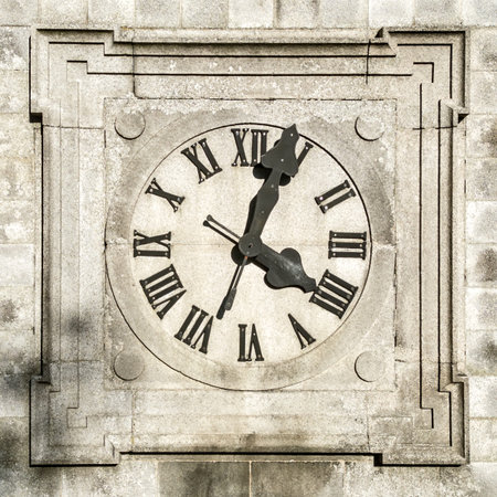 Detailed view of vintage bell tower clock