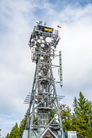 Lookout tower on Cerna hora in Giant Mountainsのeditorial素材