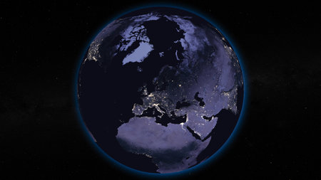 Earth globe by night focused on Europeの素材 [FY310192992129]