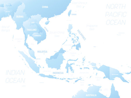 Southeast Asia detailed political map with lablesのイラスト素材
