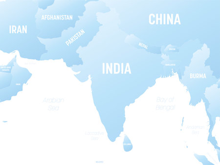 South Asia detailed political map with lablesのイラスト素材