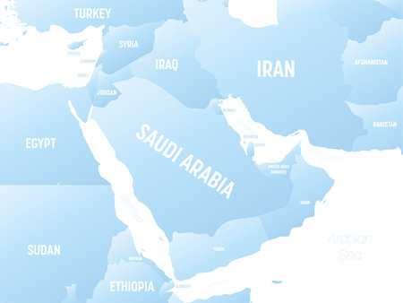 Middle East detailed political map with lablesのイラスト素材