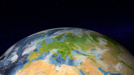 Realistic Earth globe focused on Europe