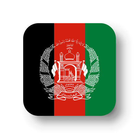 Afghanistan flag - flat vector square with rounded corners and dropped shadow.のイラスト素材