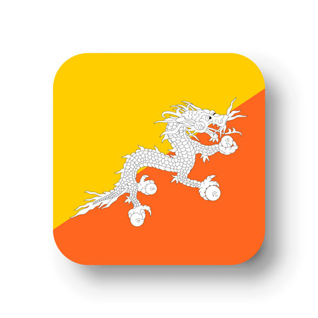 Bhutan flag - flat vector square with rounded corners and dropped shadow.のイラスト素材