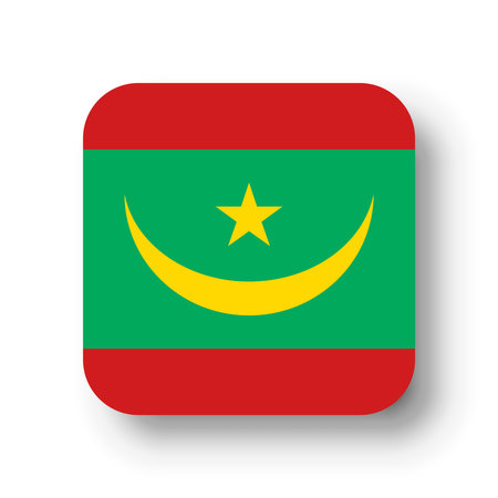 Mauritania flag - flat vector square with rounded corners and dropped shadow.のイラスト素材
