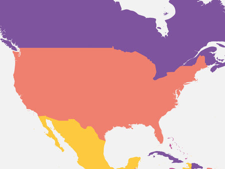 USA blank map. High detailed political map United States of America and neighboring countriesのイラスト素材