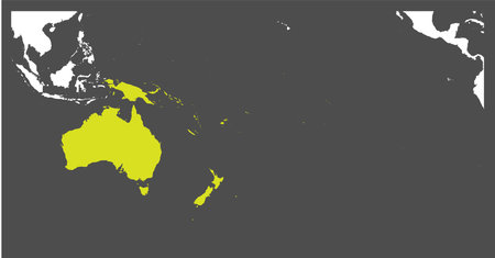 Australia continent green marked in white silhouette of World map. Simple flat vector illustration.のイラスト素材