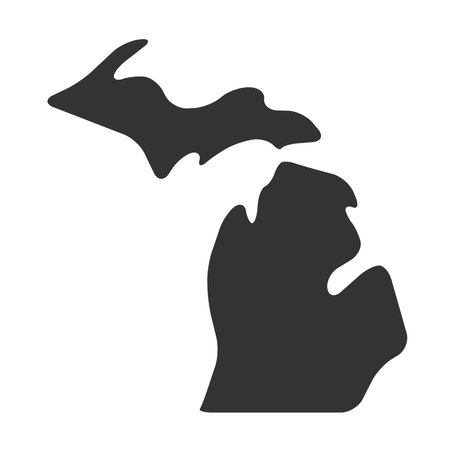 Michigan state of United States of America, USA. Simplified thick black silhouette map with rounded corners. Simple flat vector illustrationのイラスト素材