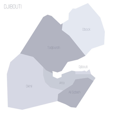 Djibouti political map of administrative divisions - regions. Grey vector map with labels.のイラスト素材