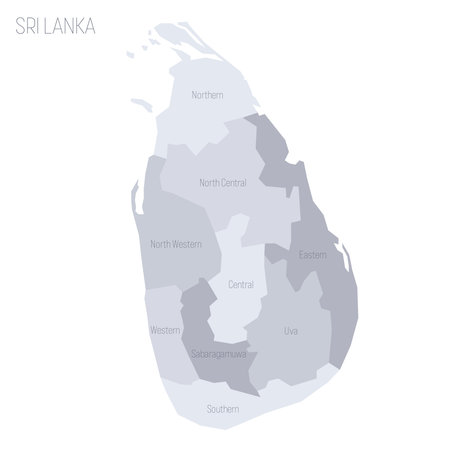 Sri Lanka political map of administrative divisions - provinces. Grey vector map with labels.のイラスト素材