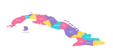Cuba political map of administrative divisions - provinces. Colorful vector map with labels.のイラスト素材