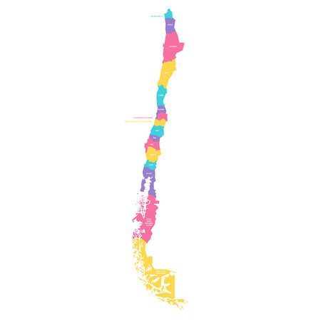 Chile political map of administrative divisions - regions. Colorful vector map with labels.のイラスト素材