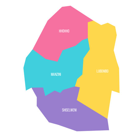 Eswatini political map of administrative divisions - regions. Colorful vector map with labels.のイラスト素材