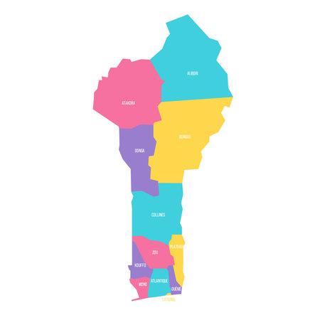 Benin political map of administrative divisions - departments. Colorful vector map with labels.のイラスト素材