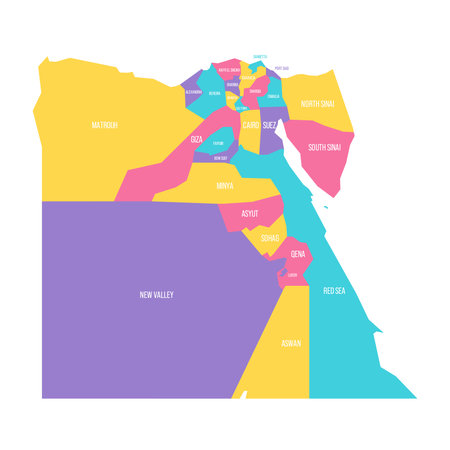 Egypt political map of administrative divisions - governorates. Colorful vector map with labels.のイラスト素材