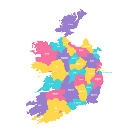 Ireland political map of administrative divisions - counties and cities. Colorful vector map with labels.のイラスト素材