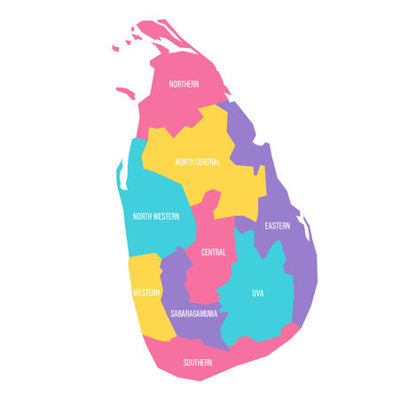 Sri Lanka political map of administrative divisions - provinces. Colorful vector map with labels.のイラスト素材