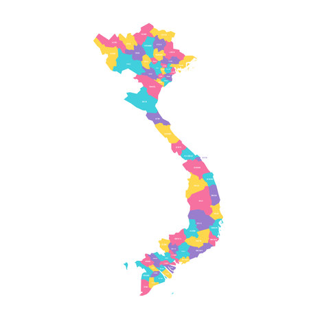 Vietnam political map of administrative divisions - provinces and municipalities. Colorful vector map with labels.のイラスト素材
