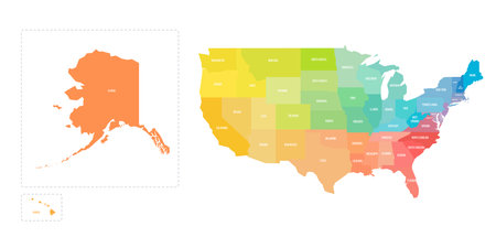 United States of America political map of administrative divisionsのイラスト素材