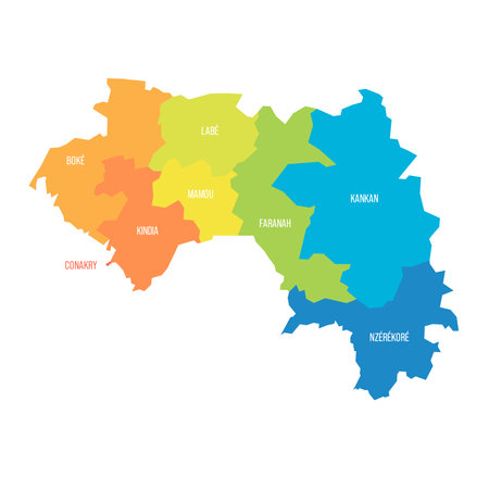 Guinea political map of administrative divisionsのイラスト素材
