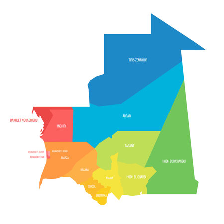 Mauritania political map of administrative divisionsのイラスト素材