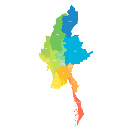 Myanmar political map of administrative divisionsのイラスト素材