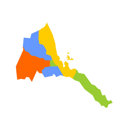 Eritrea political map of administrative divisions - regions. Blank colorful vector map.のイラスト素材