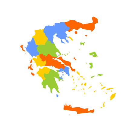 Greece political map of administrative divisions - decentralized administrations and autonomous monastic state of Mount Athos. Blank colorful vector map.のイラスト素材