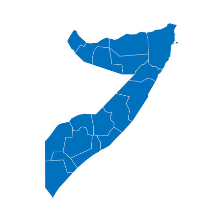 Somalia political map of administrative divisions - federal states. Solid blue blank vector map with white borders.のイラスト素材