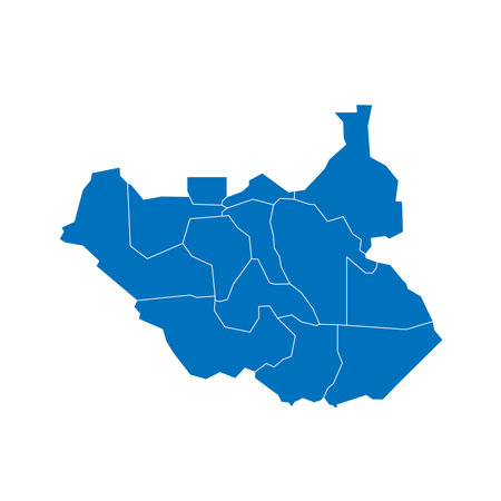 South Sudan political map of administrative divisions - states, administrative areas and area with special administrative status. Solid blue blank vector map with white borders.のイラスト素材