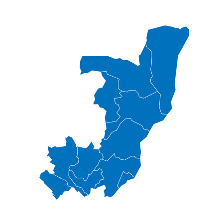 Republic of the Congo political map of administrative divisions - departments. Solid blue blank vector map with white borders.のイラスト素材