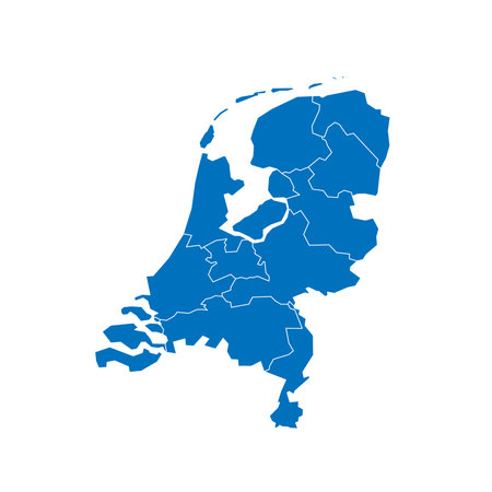 Netherlands political map of administrative divisions - provinces. Solid blue blank vector map with white borders.のイラスト素材