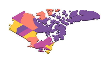 Canada political map of administrative divisions - provinces and territories. Isometric 3D blank vector map in four colors scheme.のイラスト素材