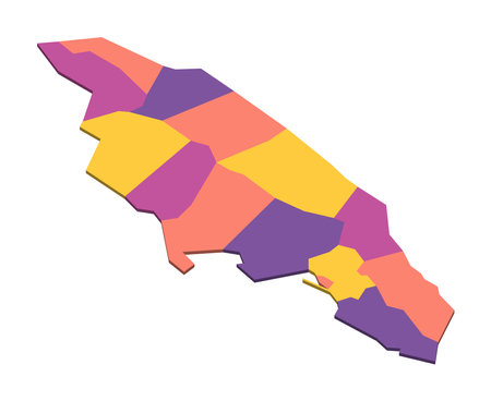 Jamaica political map of administrative divisions - parishes. Isometric 3D blank vector map in four colors scheme.のイラスト素材