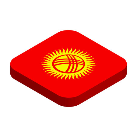 Kyrgyzstan flag - 3D isometric square flag with rounded corners.のイラスト素材