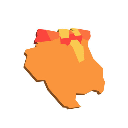 Suriname political map of administrative divisions - districts. 3D map in shades of orange color.のイラスト素材