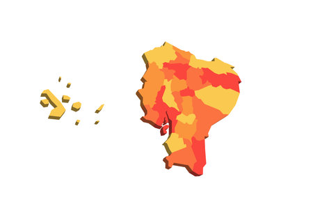 Ecuador political map of administrative divisions - provinces. 3D map in shades of orange color.のイラスト素材