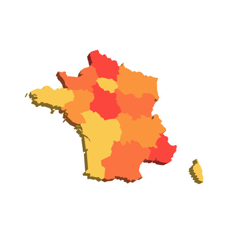 France political map of administrative divisions - regions. 3D map in shades of orange color.のイラスト素材