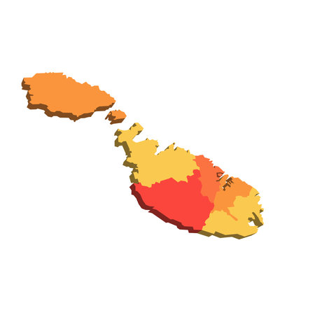 Malta political map of administrative divisions - regions. 3D map in shades of orange color.のイラスト素材