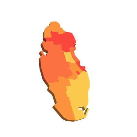 Qatar political map of administrative divisions - municipalities. 3D map in shades of orange color.のイラスト素材