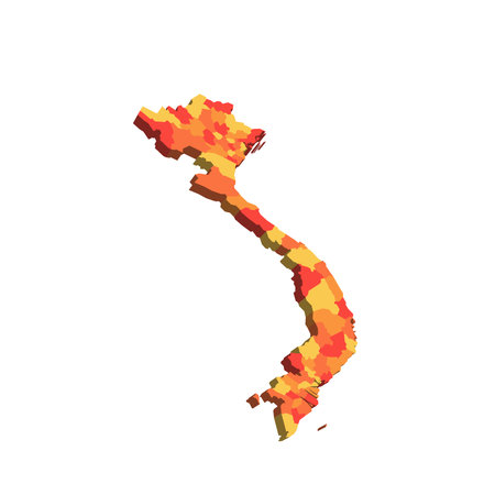 Vietnam political map of administrative divisions - provinces and municipalities. 3D map in shades of orange color.のイラスト素材