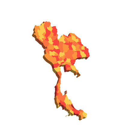 Thailand political map of administrative divisions - provinces. 3D map in shades of orange color.のイラスト素材