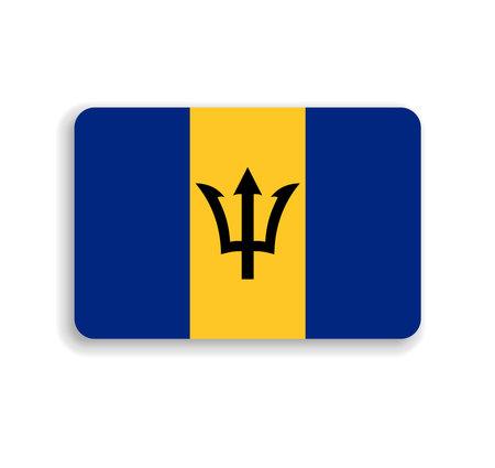 Barbados flag - flat vector rectangle with rounded corners and dropped shadow.のイラスト素材