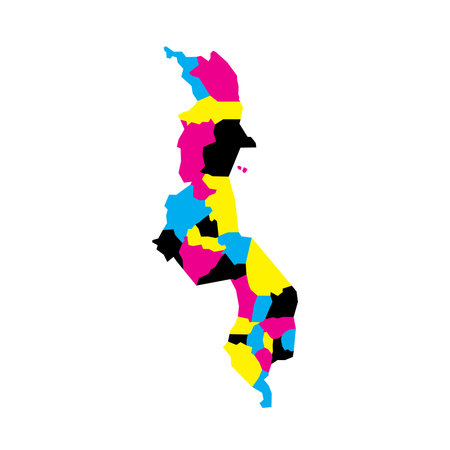 Malawi political map of administrative divisions - districts. Blank vector map in CMYK colors.のイラスト素材