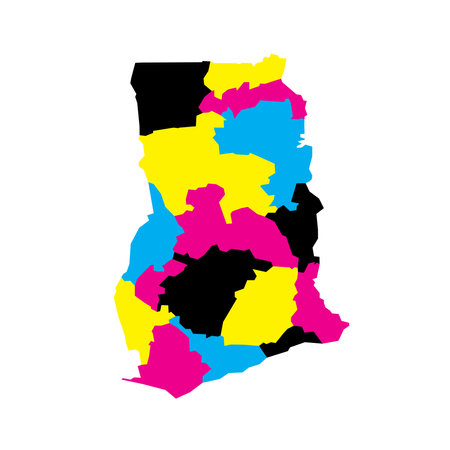 Ghana political map of administrative divisions - regions. Blank vector map in CMYK colors.のイラスト素材