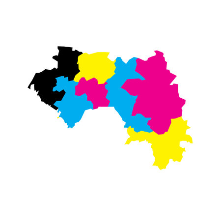 Guinea political map of administrative divisions - regions. Blank vector map in CMYK colors.のイラスト素材
