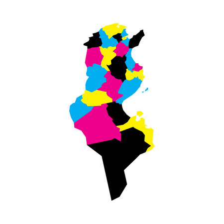 Tunisia political map of administrative divisions - governorates. Blank vector map in CMYK colors.のイラスト素材