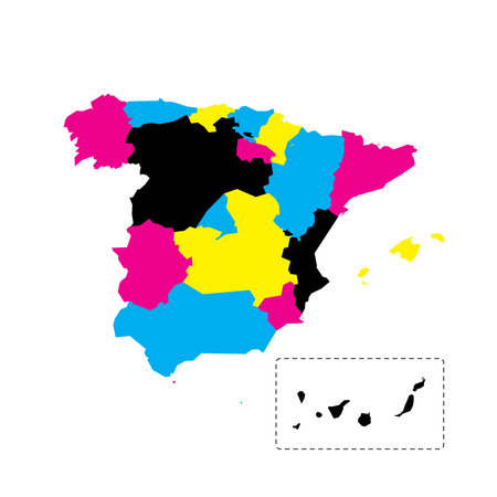 Spain political map of administrative divisions - autonomous communities and autonomous cities of Ceuta and Melilla. Blank vector map in CMYK colors.のイラスト素材