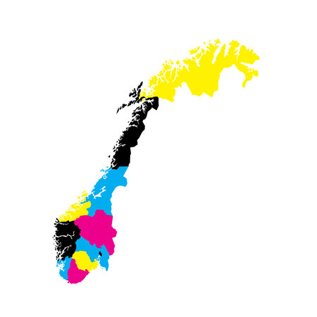 Norway political map of administrative divisions - counties and autonomous city of Oslo. Blank vector map in CMYK colors.のイラスト素材